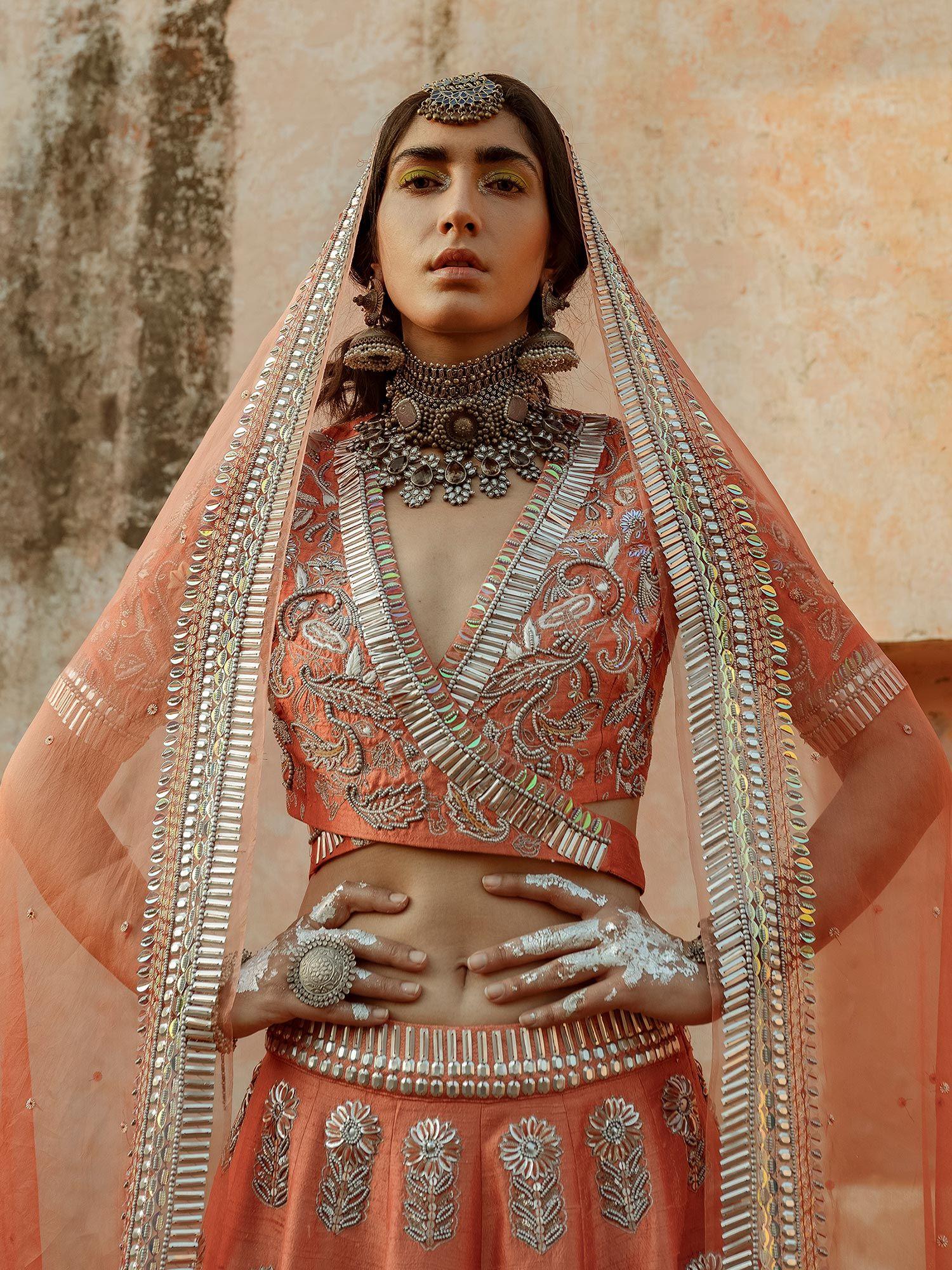 coral embroidered blouse in raw silk