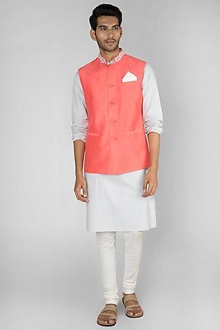 coral embroidered bundi jacket