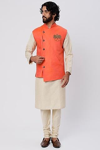 coral embroidered bundi jacket