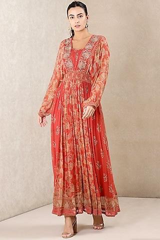 coral embroidered dress