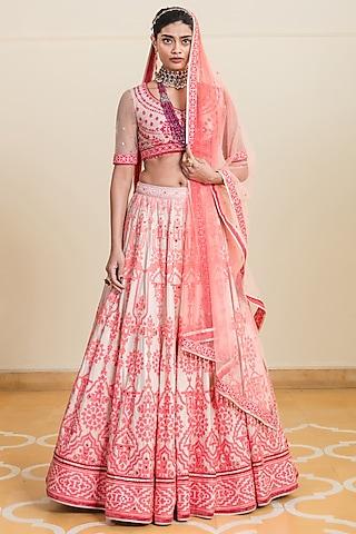 coral embroidered lehenga set