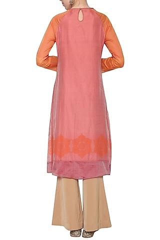 coral embroidered printed tunic