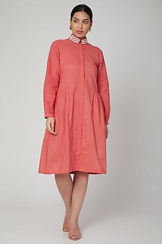 coral embroidered shirt tunic