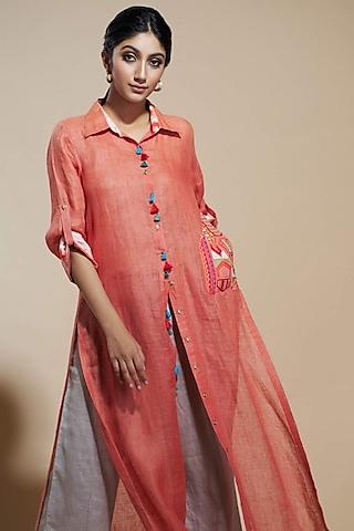 coral embroidered tunic