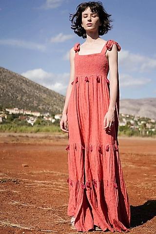 coral embroidery maxi dress for girls