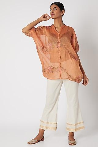 coral floral embroidered top