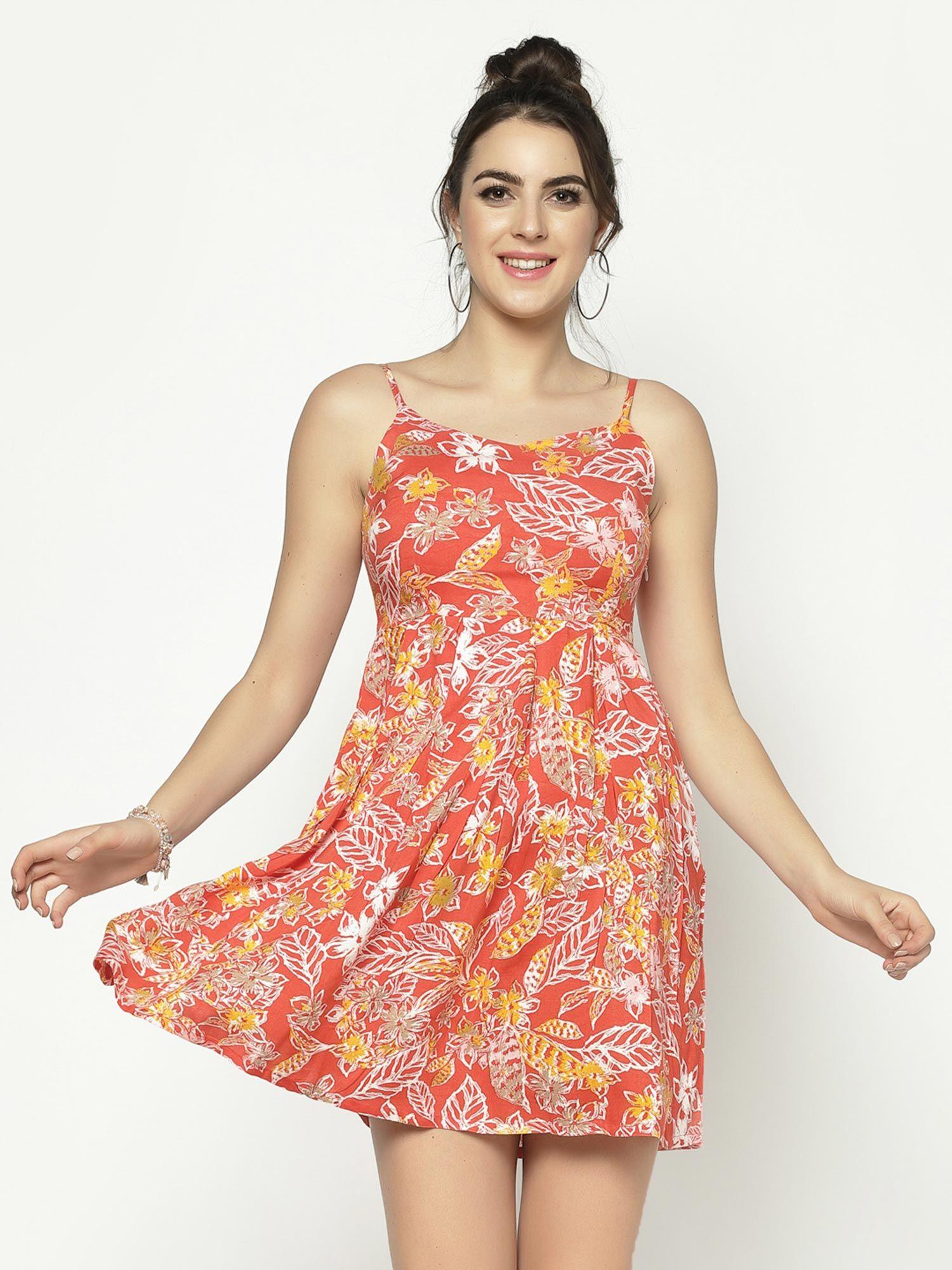 coral floral mini dress