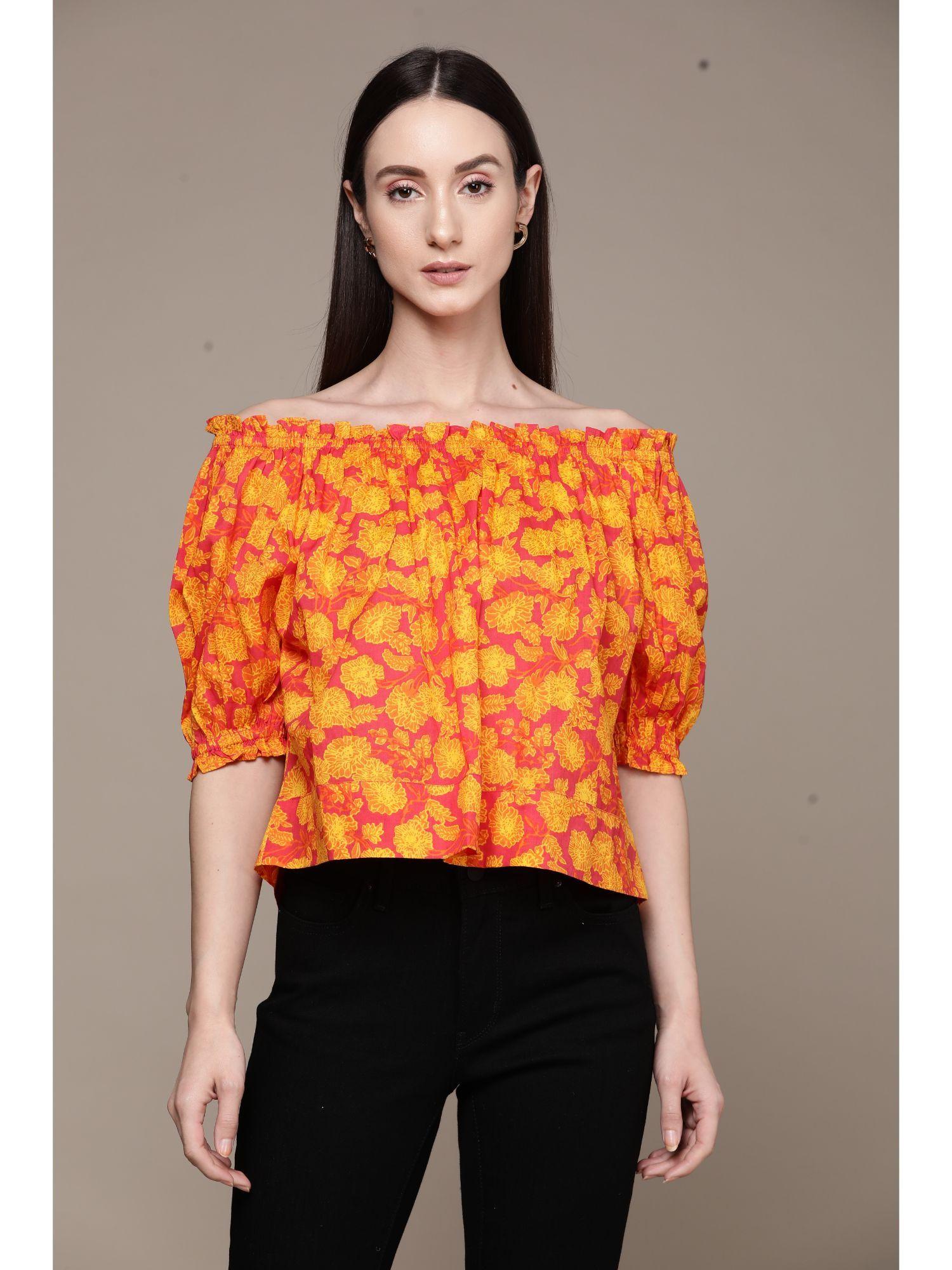 coral floral print top