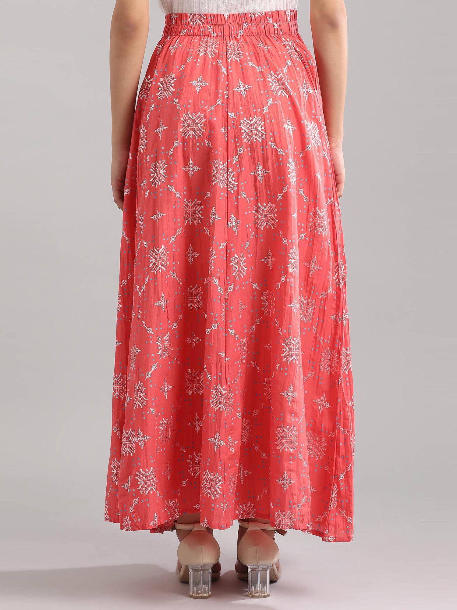 coral geometric printed skirt