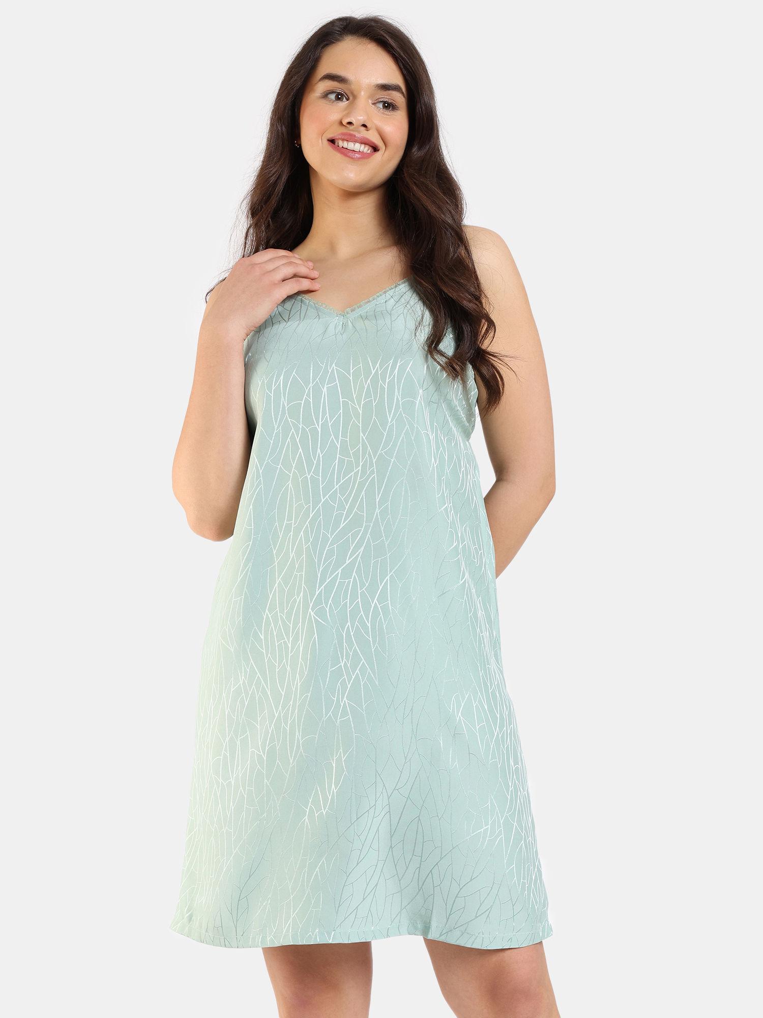 coral glaze woven knee length nightdress - granite green