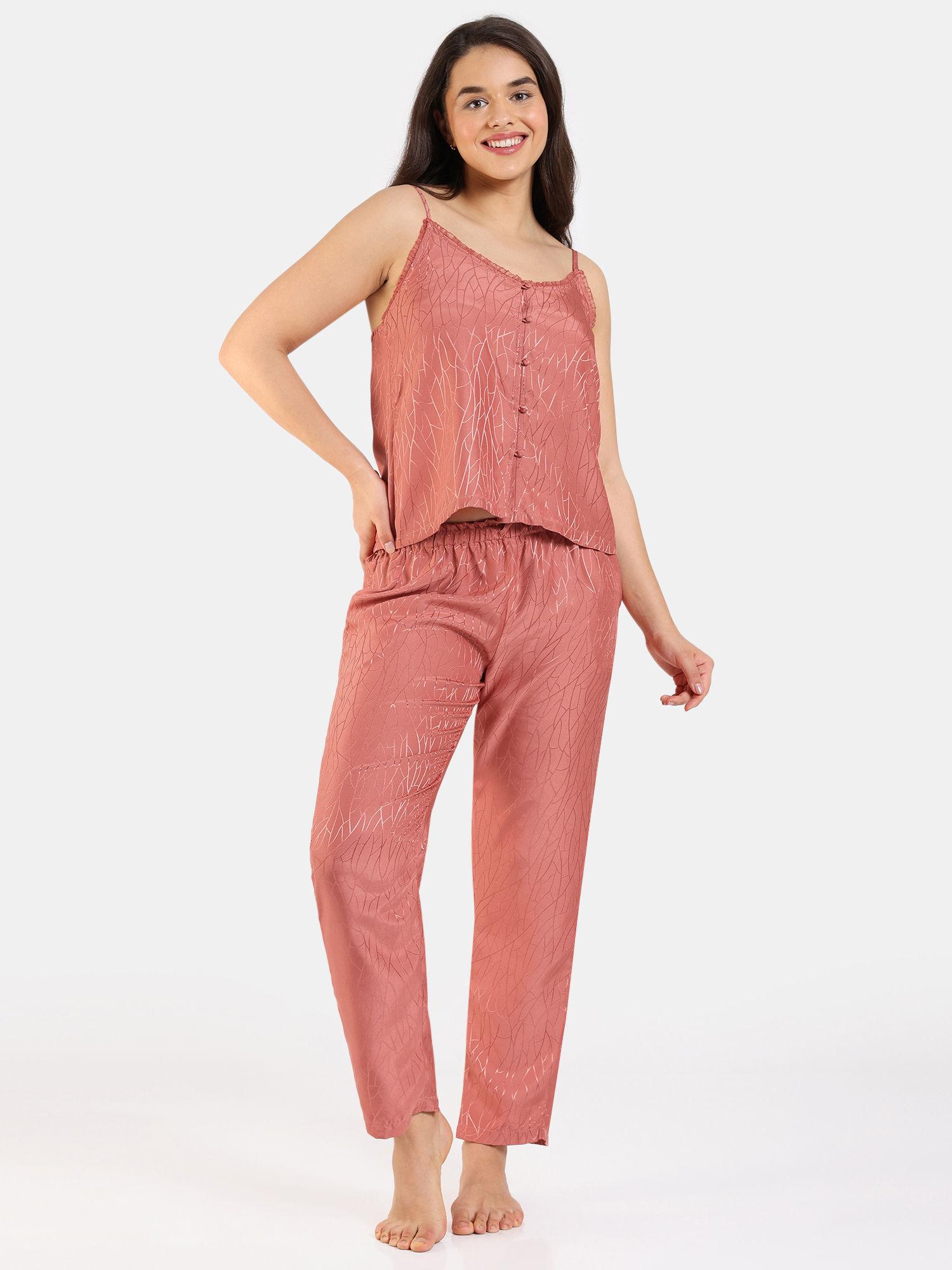 coral glaze woven top and pyjama - cinnabar (set of 2)