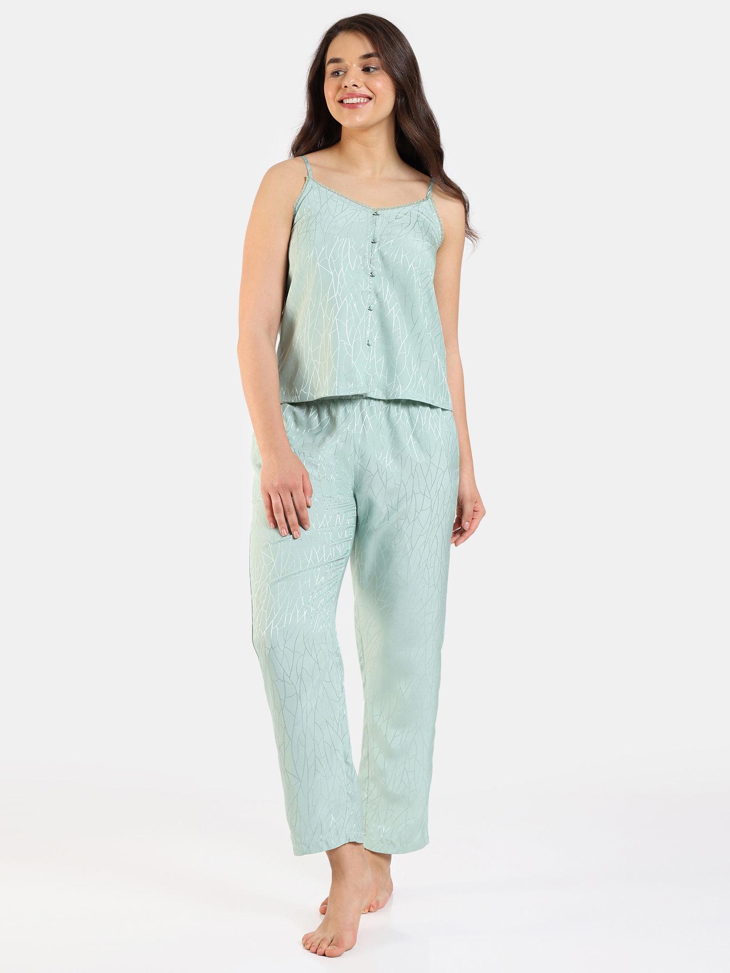 coral glaze woven top and pyjama - granite green (set of 2)