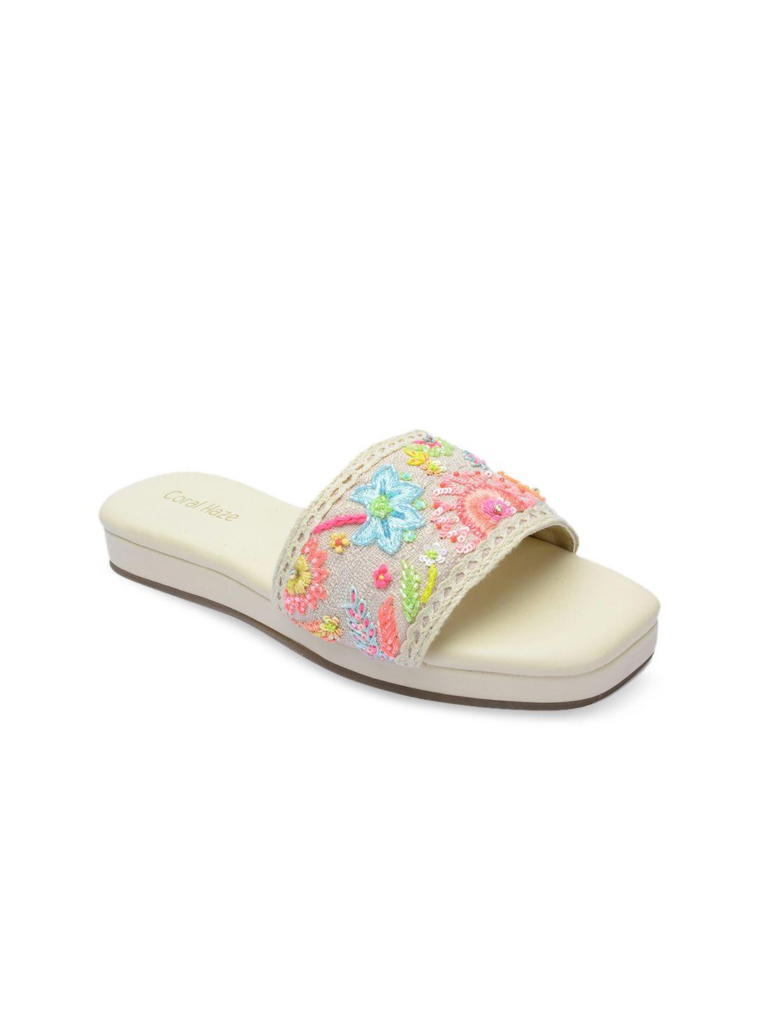 coral haze women embroidered multicoloured open toe flats