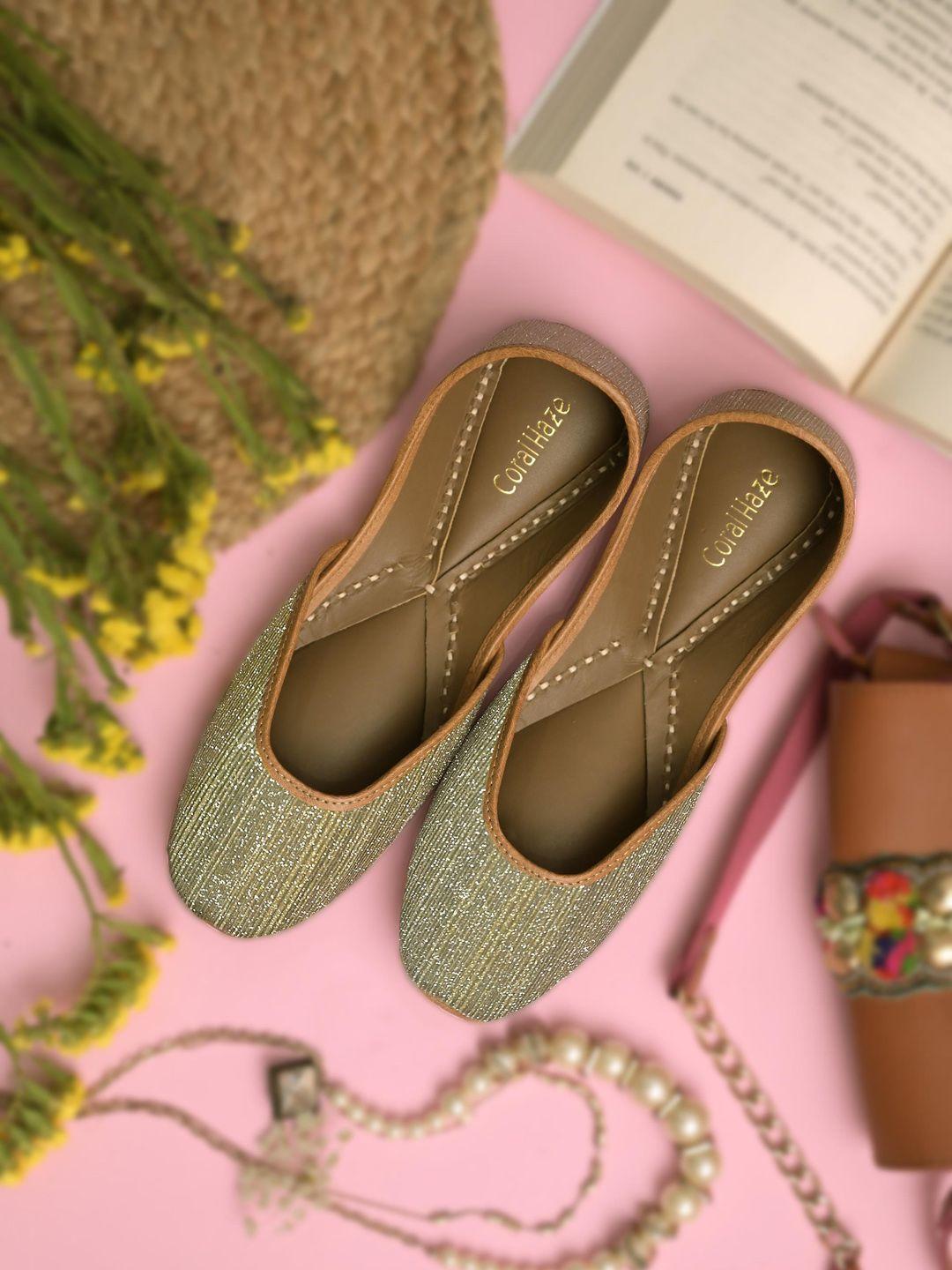 coral haze women gold-toned printed mojaris flats