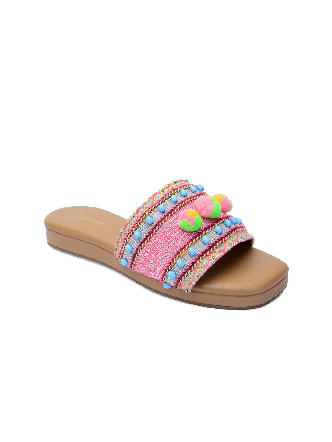 coral haze women multicoloured embellished open toe flats