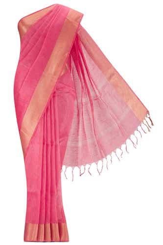 coral linen saree