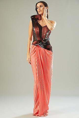 coral metallic jersey moulded gown