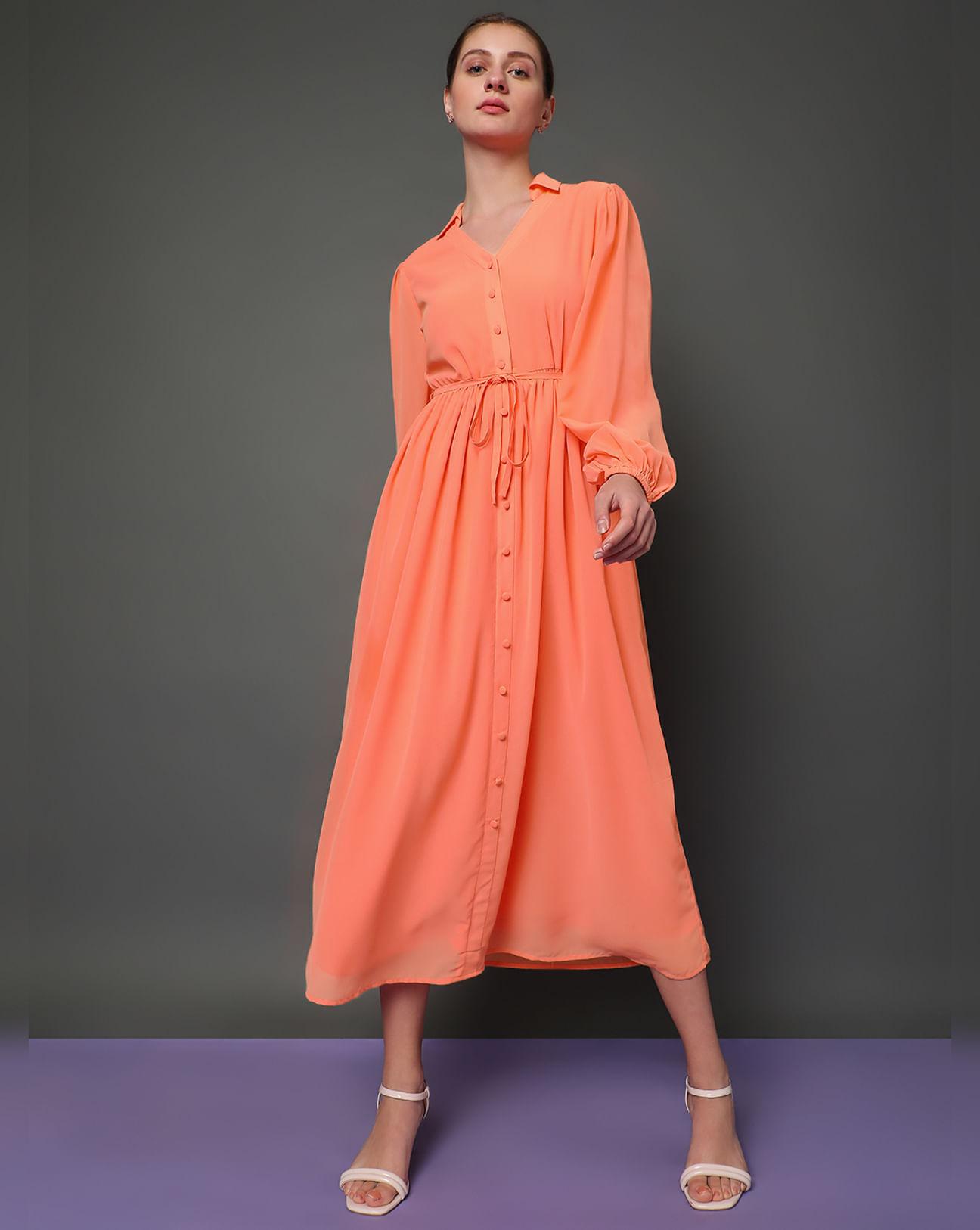 coral midi shirt dress