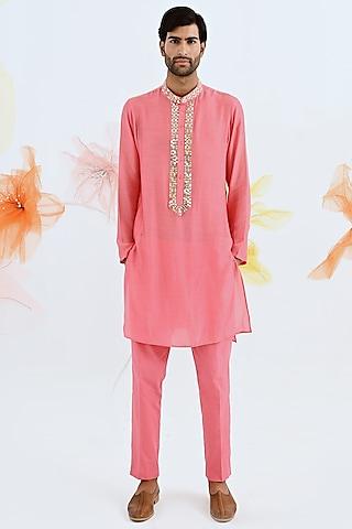 coral mirror embroidered kurta set