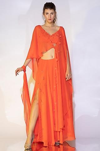 coral orange asymmetrical cape set