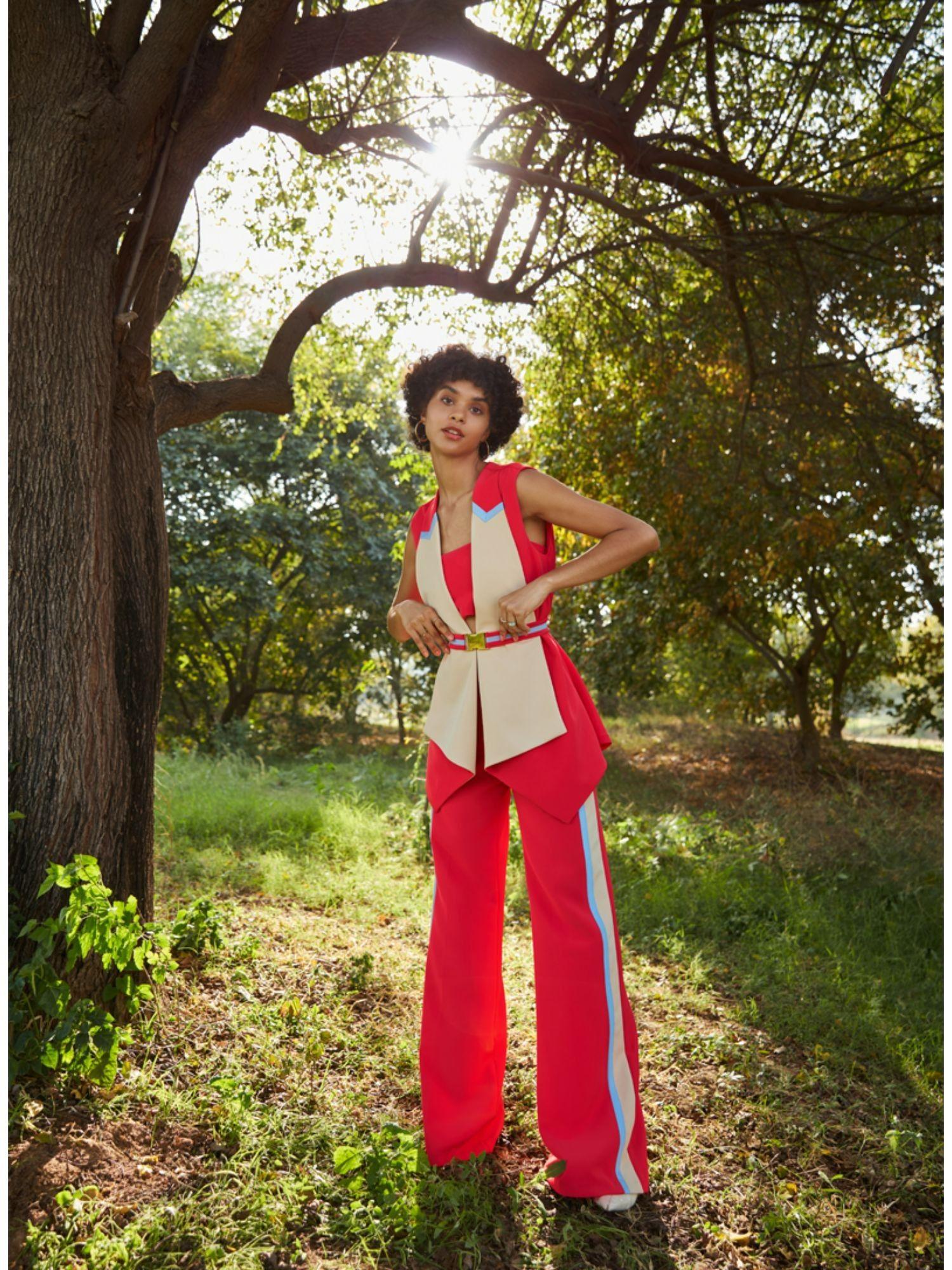 coral pink-beige capelet and pants with bustier (set of 4)