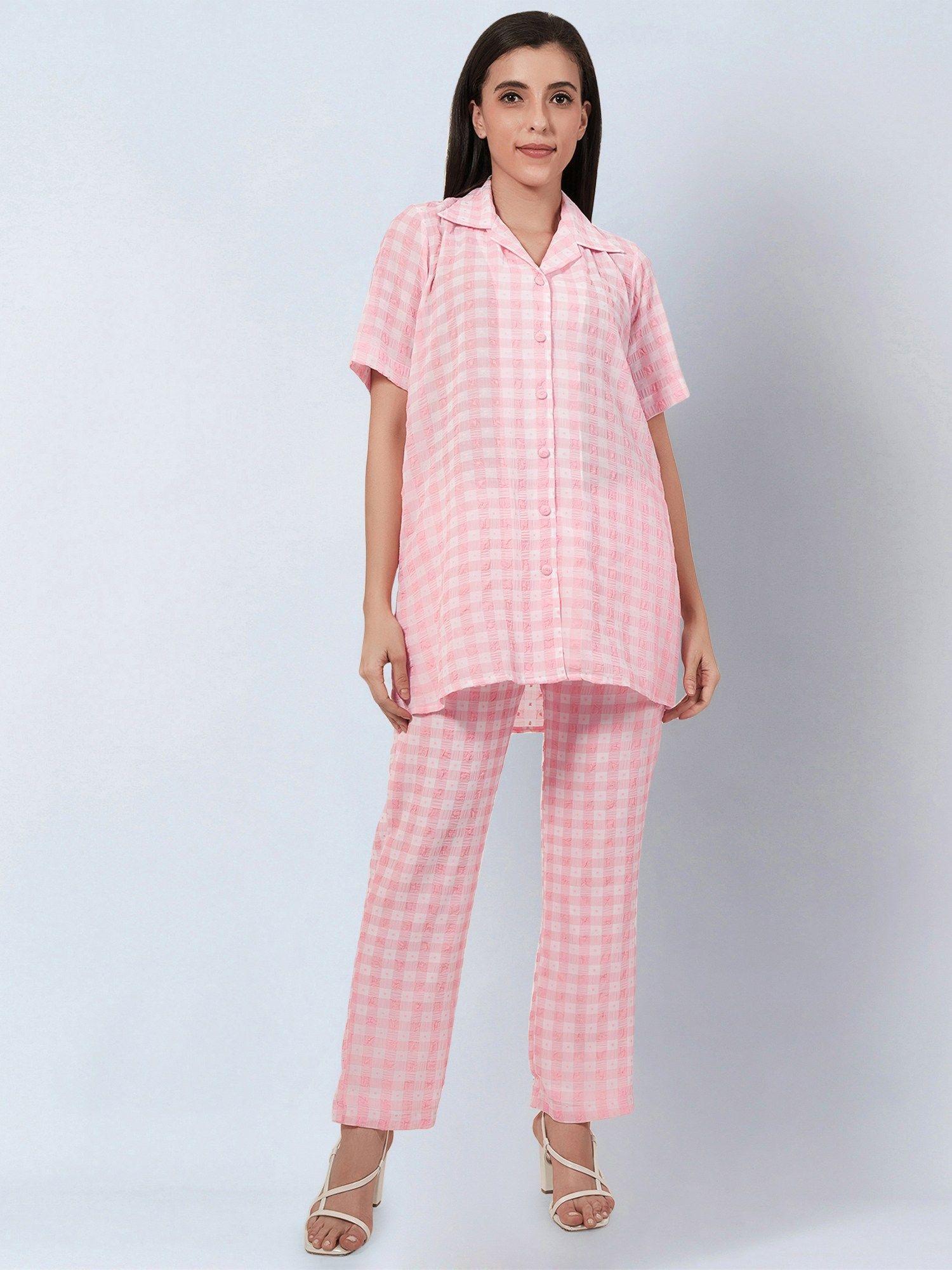 coral pink checked co-ord (set of 2)