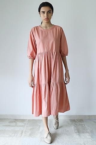 coral pink cotton poplin tiered dress