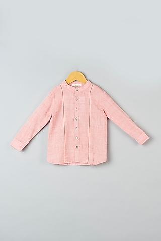 coral pink handloom cotton shirt for boys