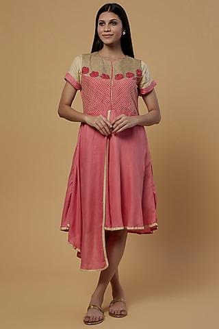 coral pink thread hand embroidered dress