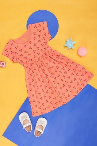 coral print casual half sleeves crew neck baby comfort fit  dress