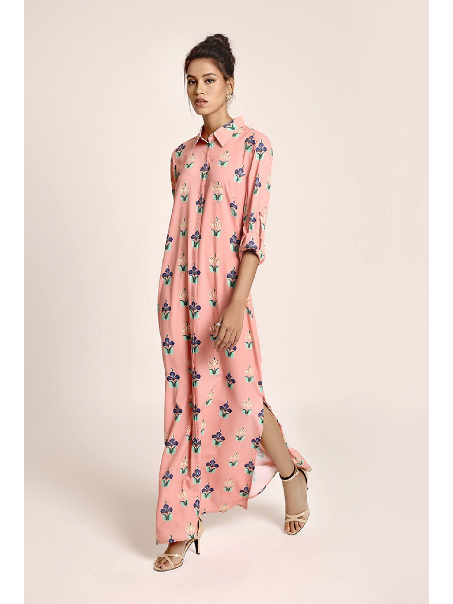 coral printed art crepe dress