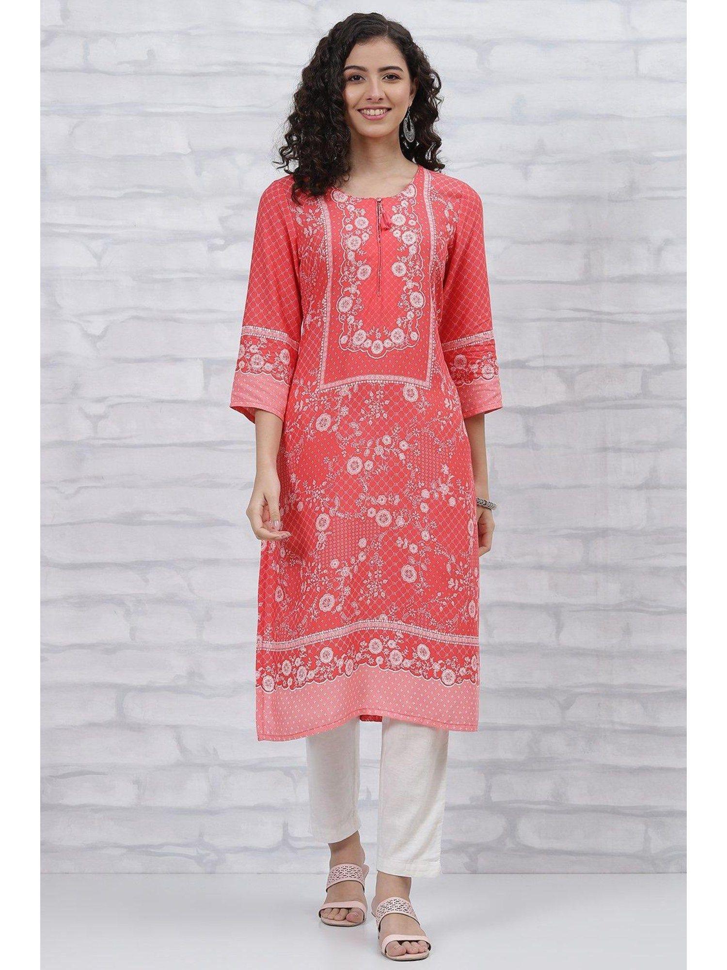 coral printed kurta