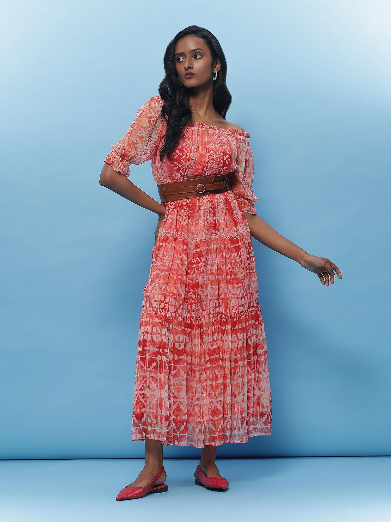 coral printed long dress