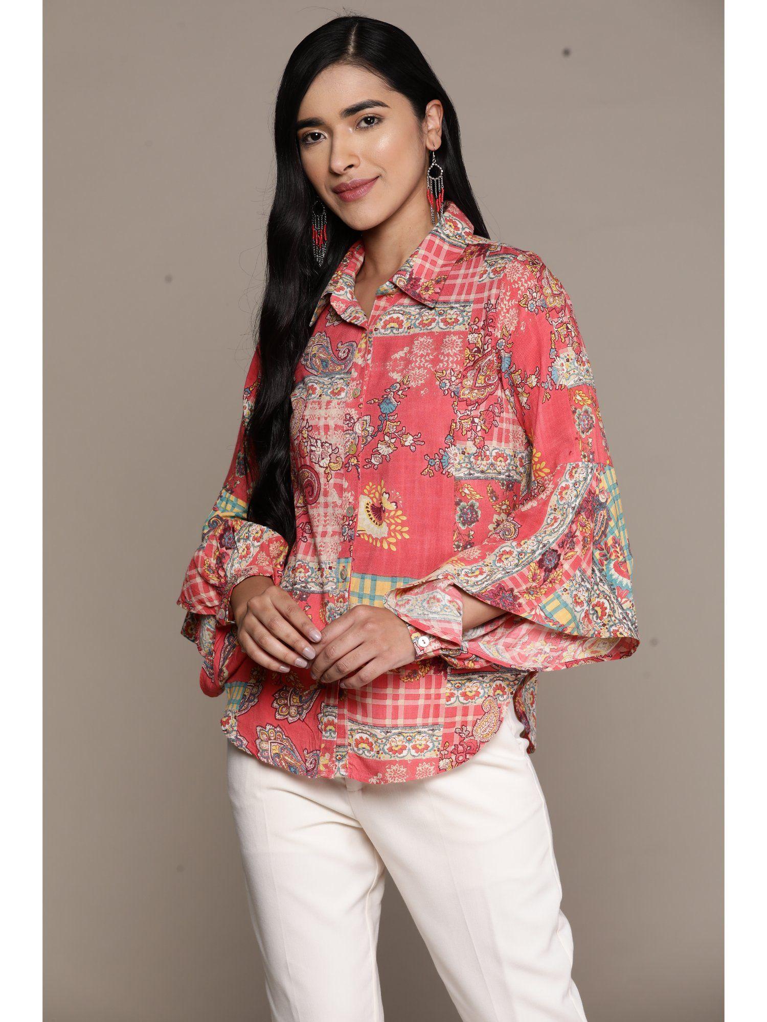 coral printed shirt