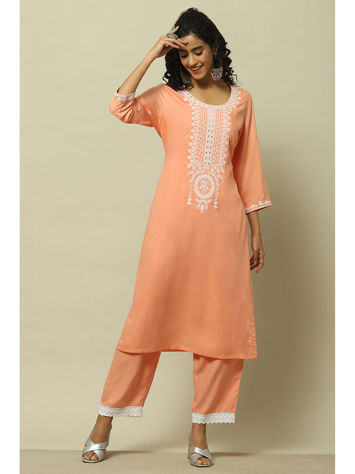 coral rayon slub straight kurta