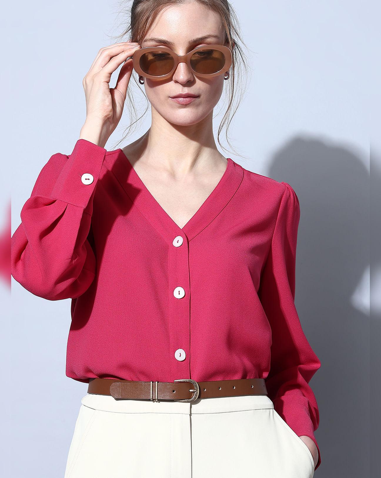 coral red v-neck top