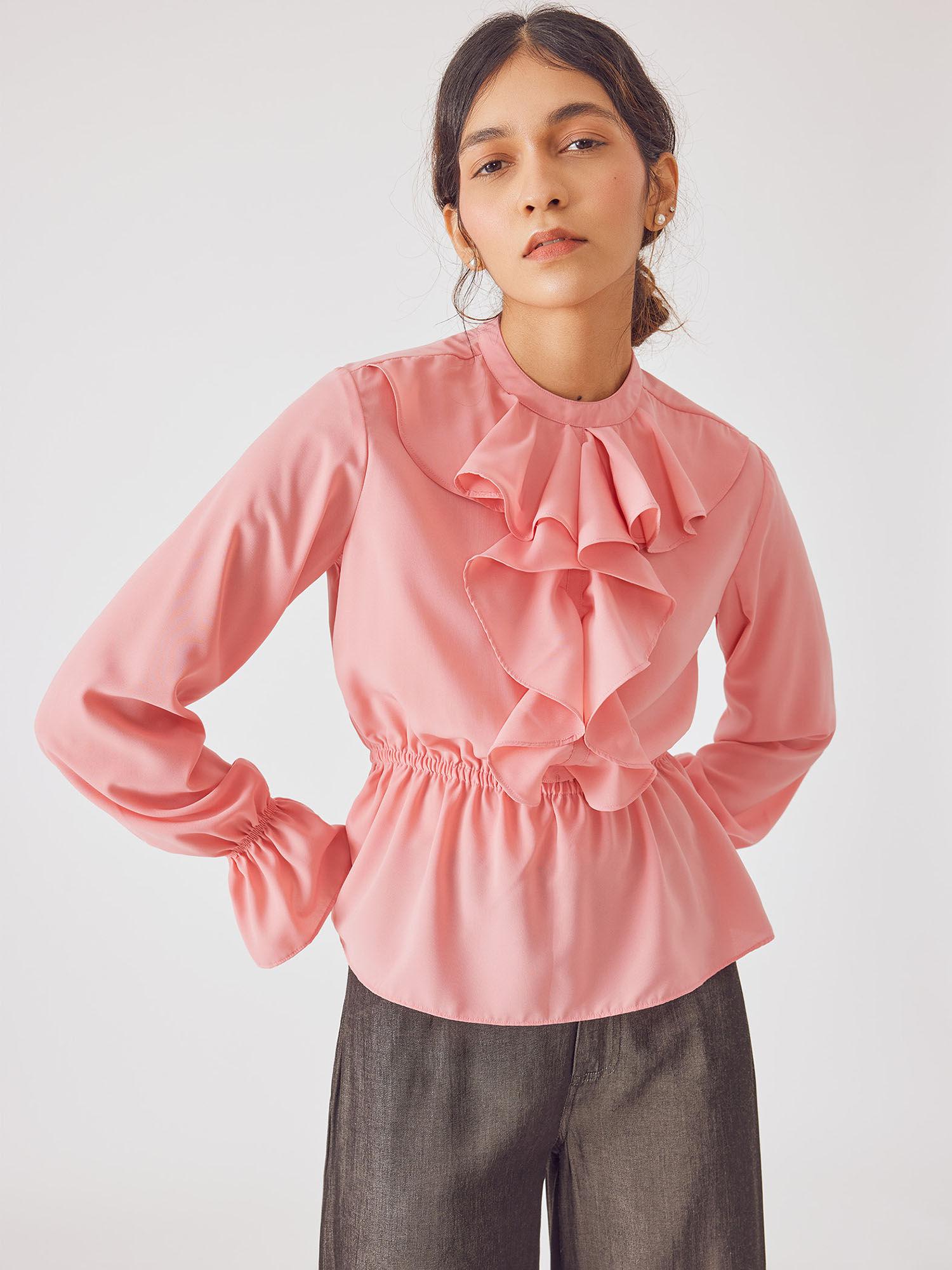 coral ruffle peplum blouse