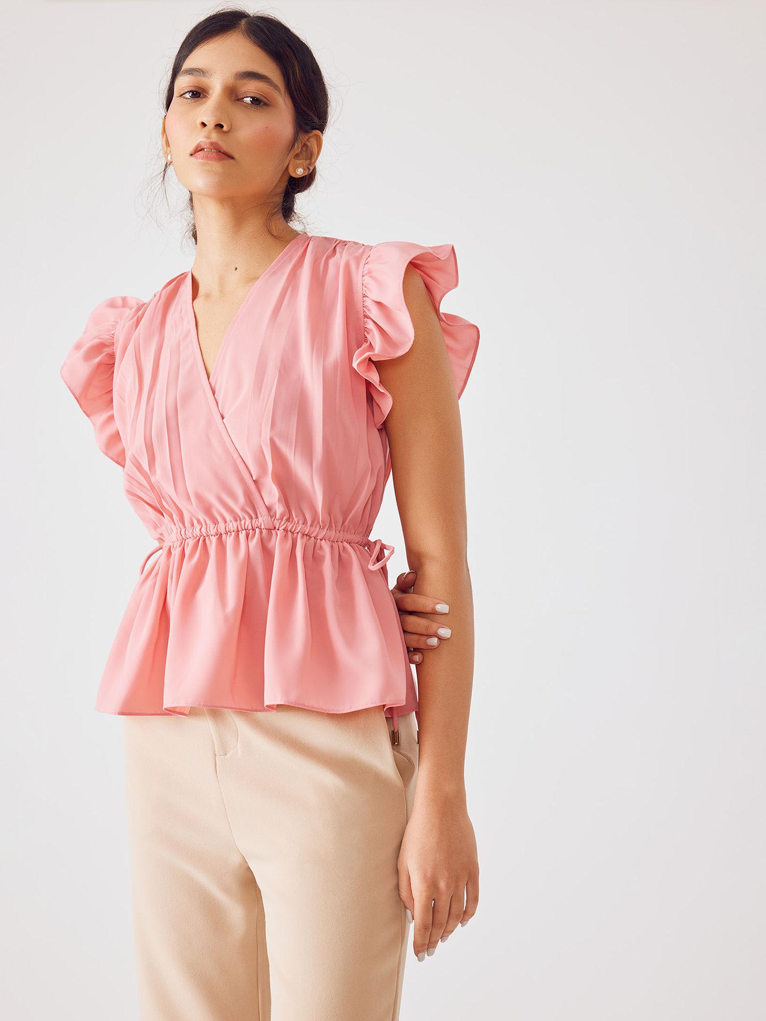 coral ruffle sleeve peplum top