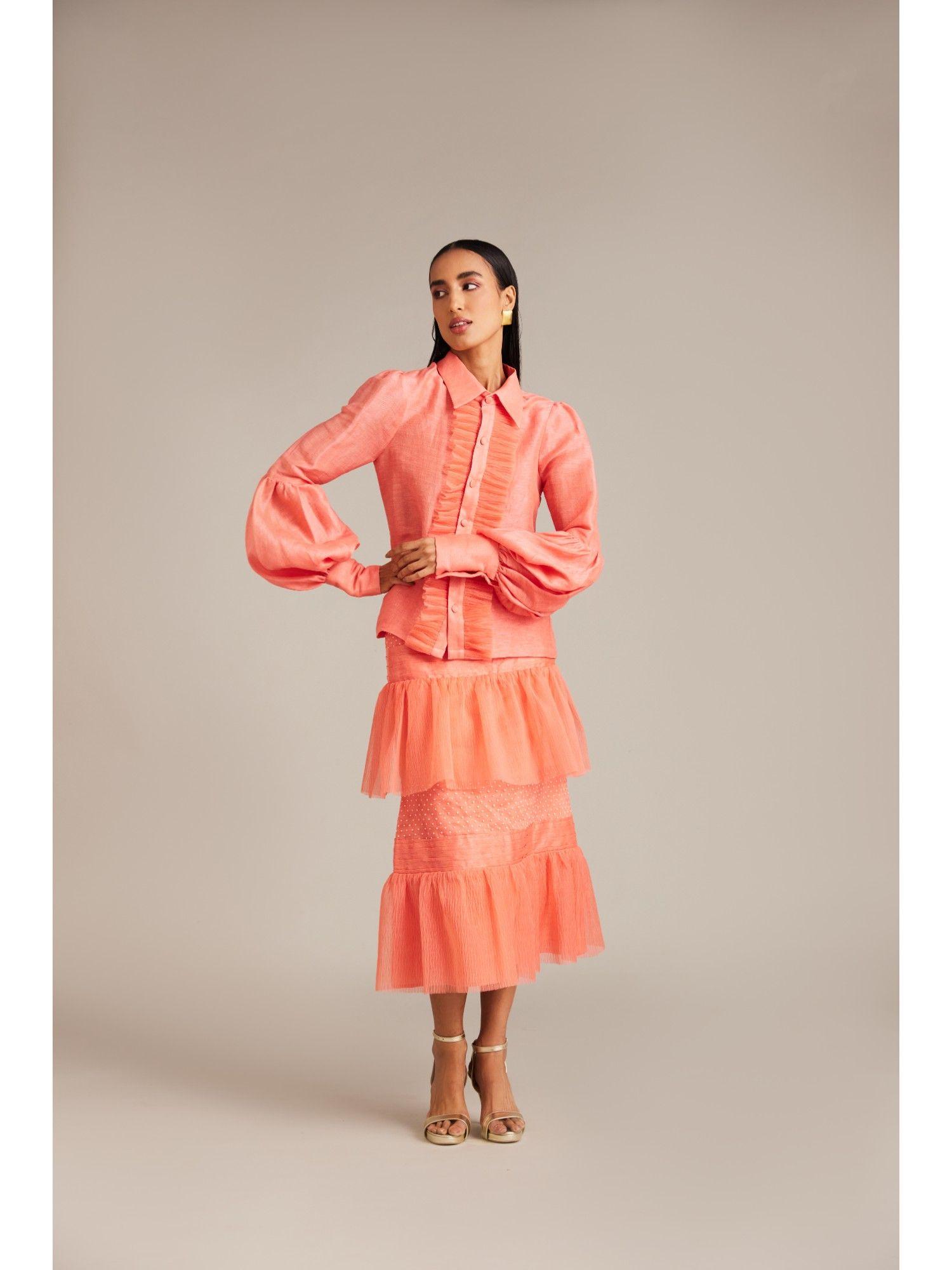 coral silk co-ord (set of 2)