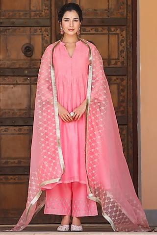 coral soft chanderi kurta set