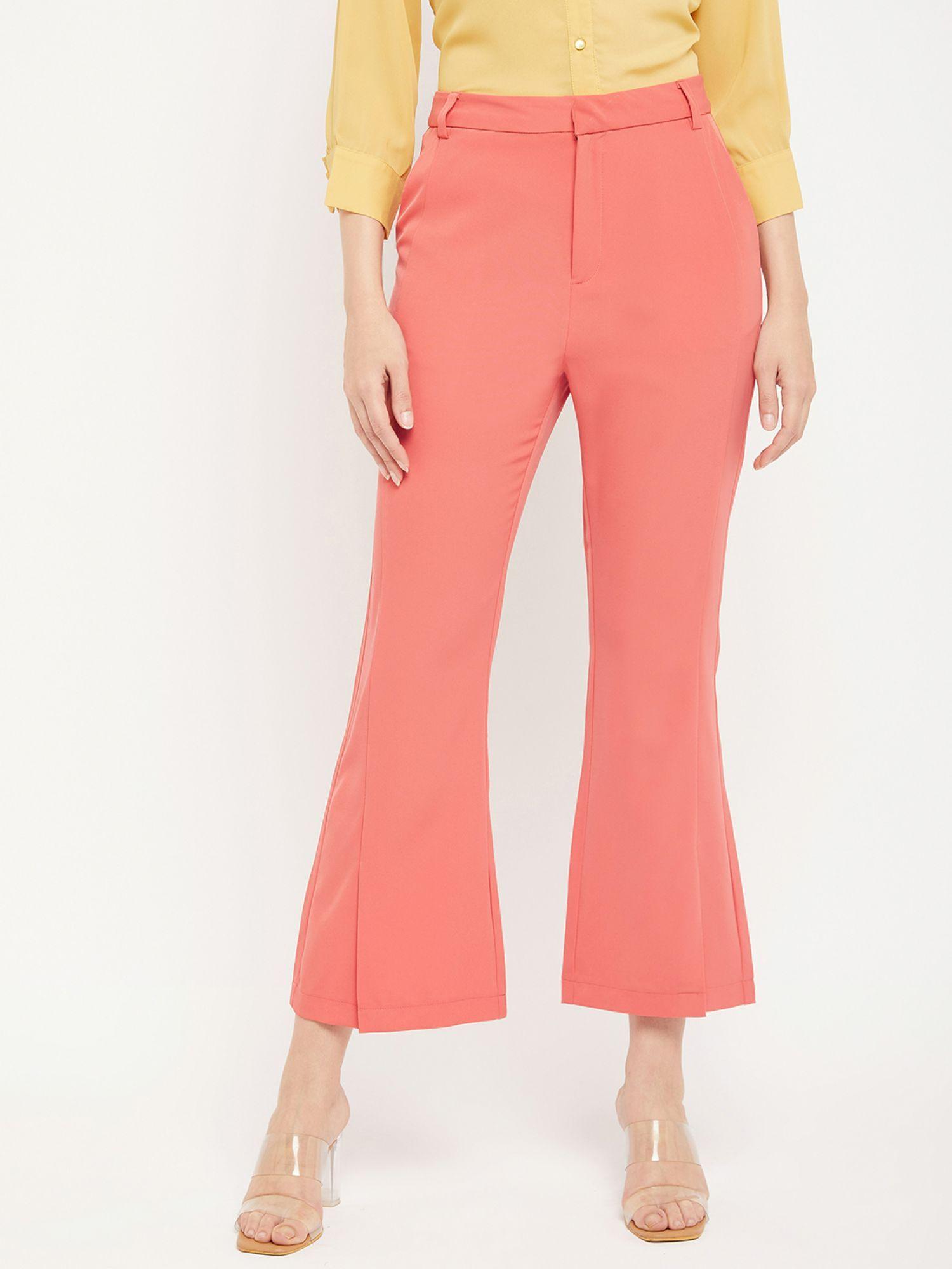 coral solid boot cut fit trousers