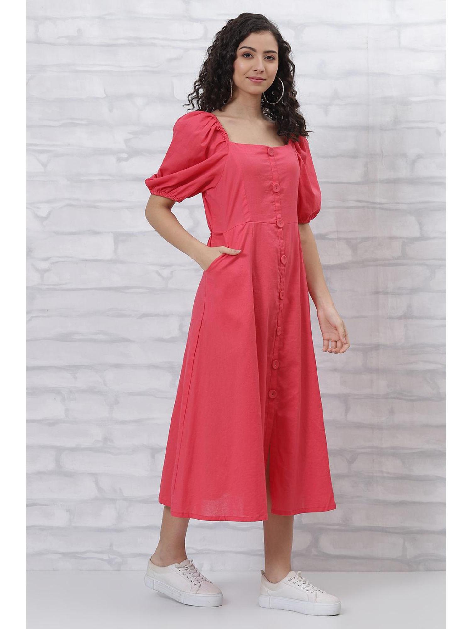 coral solid dress