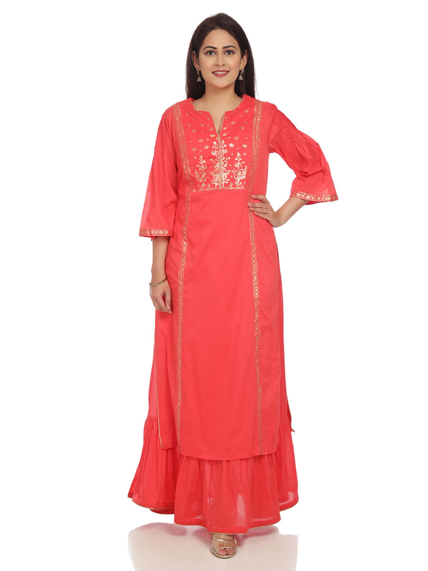 coral solid kurta with inner (set of 2)