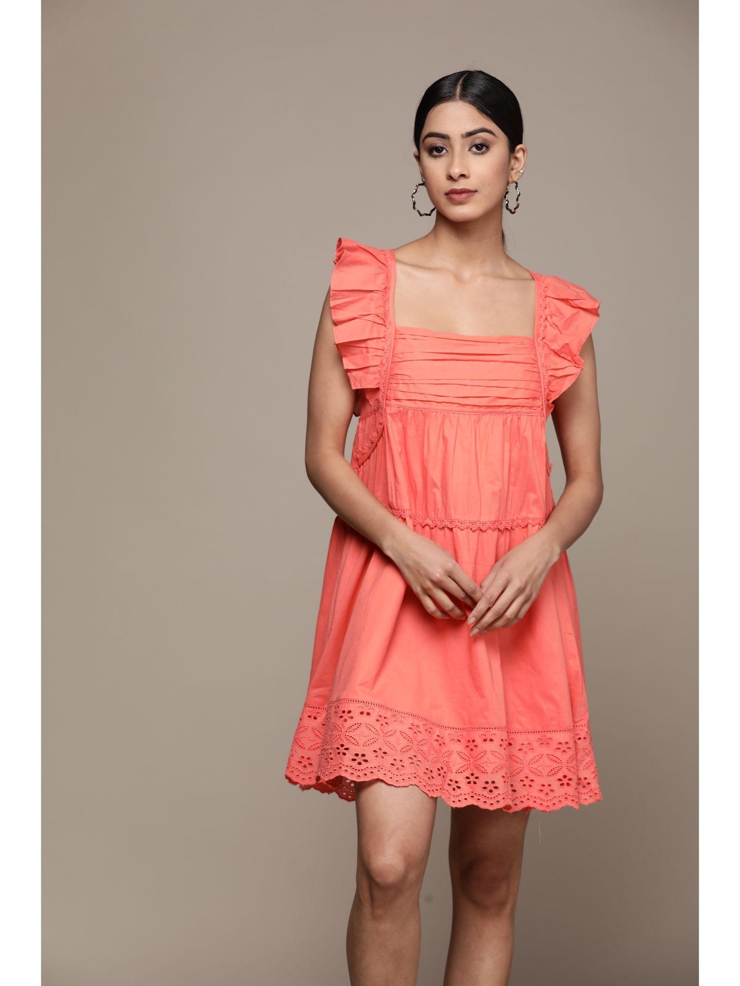 coral solid mini dress