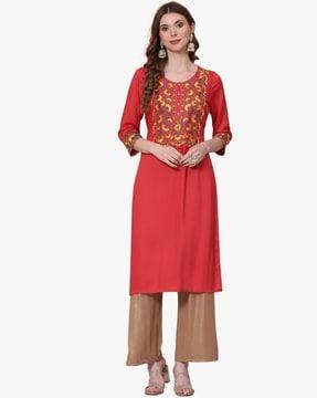 coral straight solid kurta