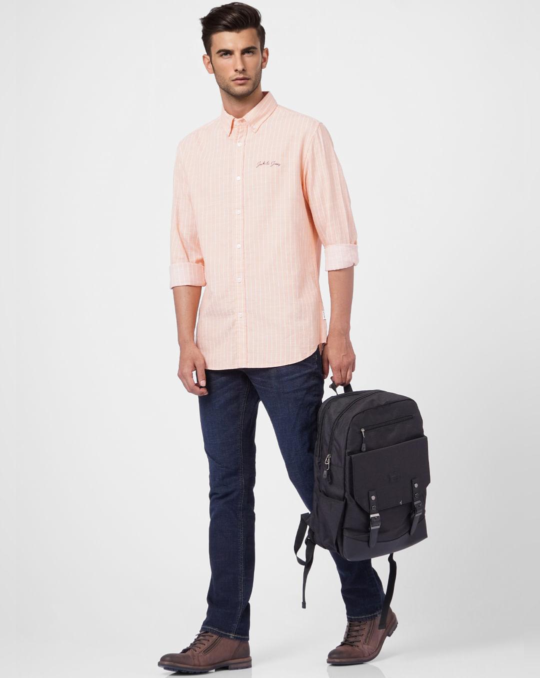 coral striped full sleeves shirt