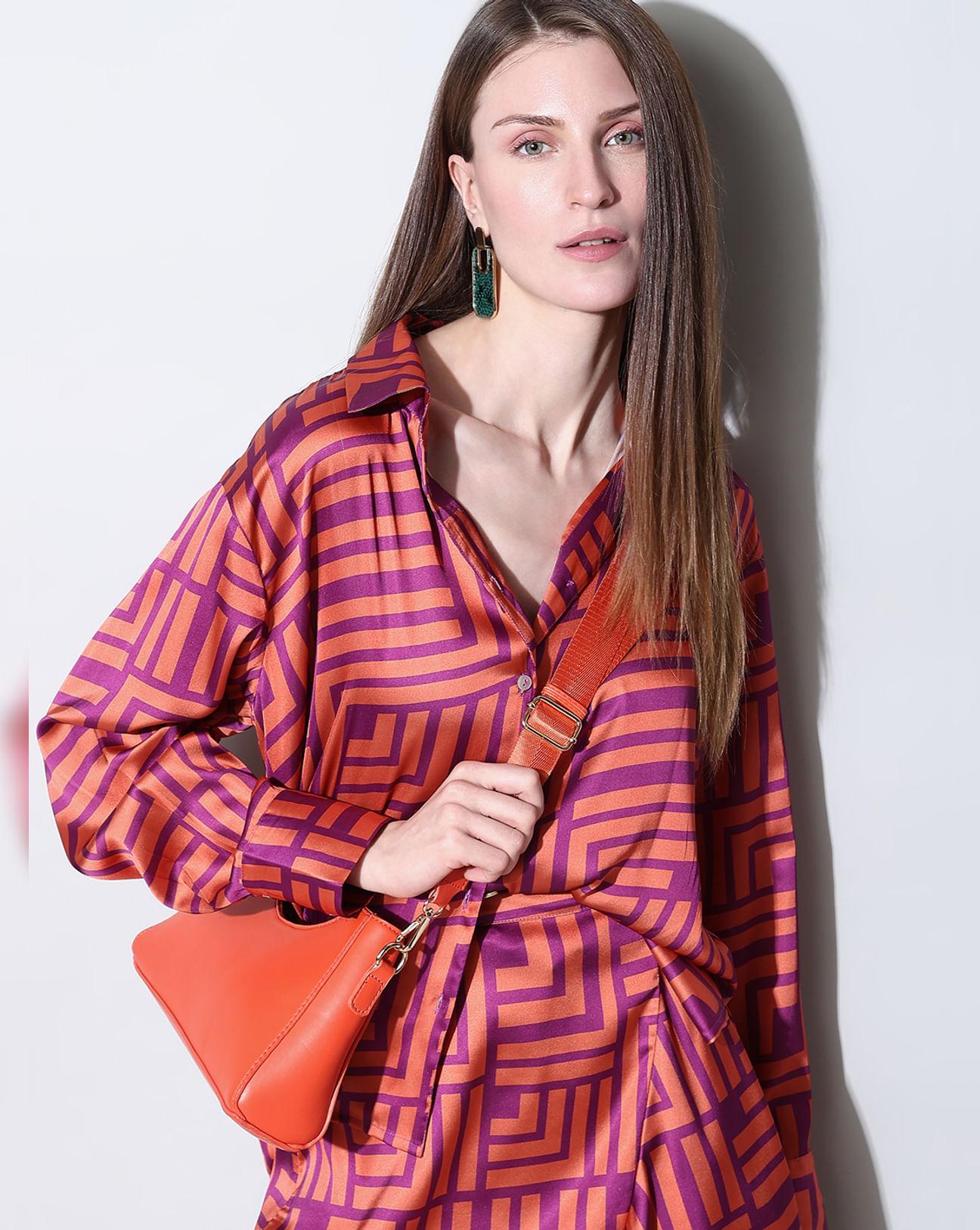 coral striped satin shirt