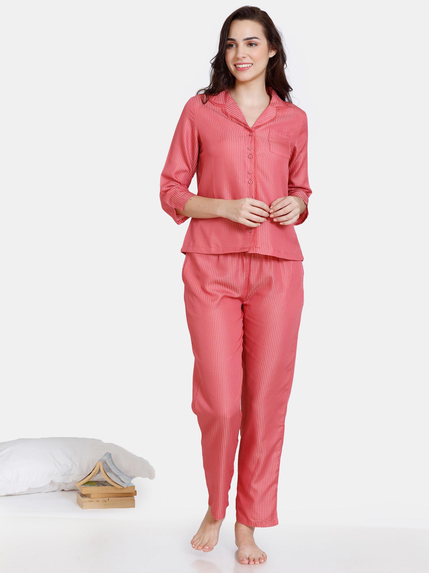 coral sunset woven pyjama set - baroque rose - red