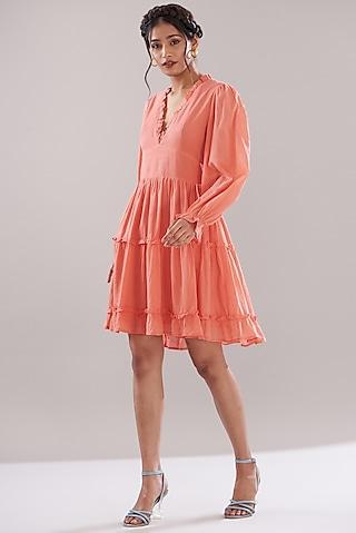 coral sushi voile gathered dress
