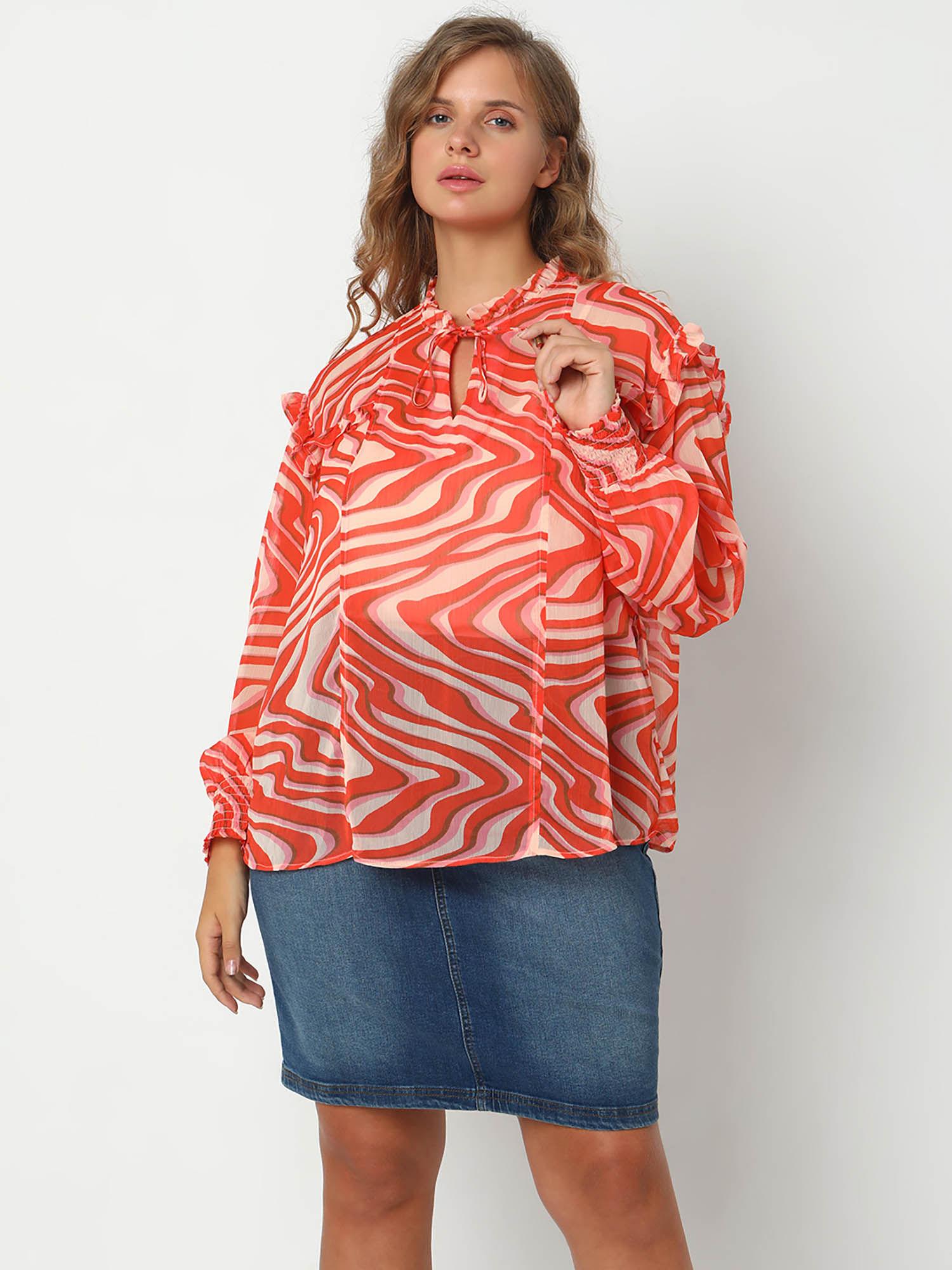 coral swirl print top